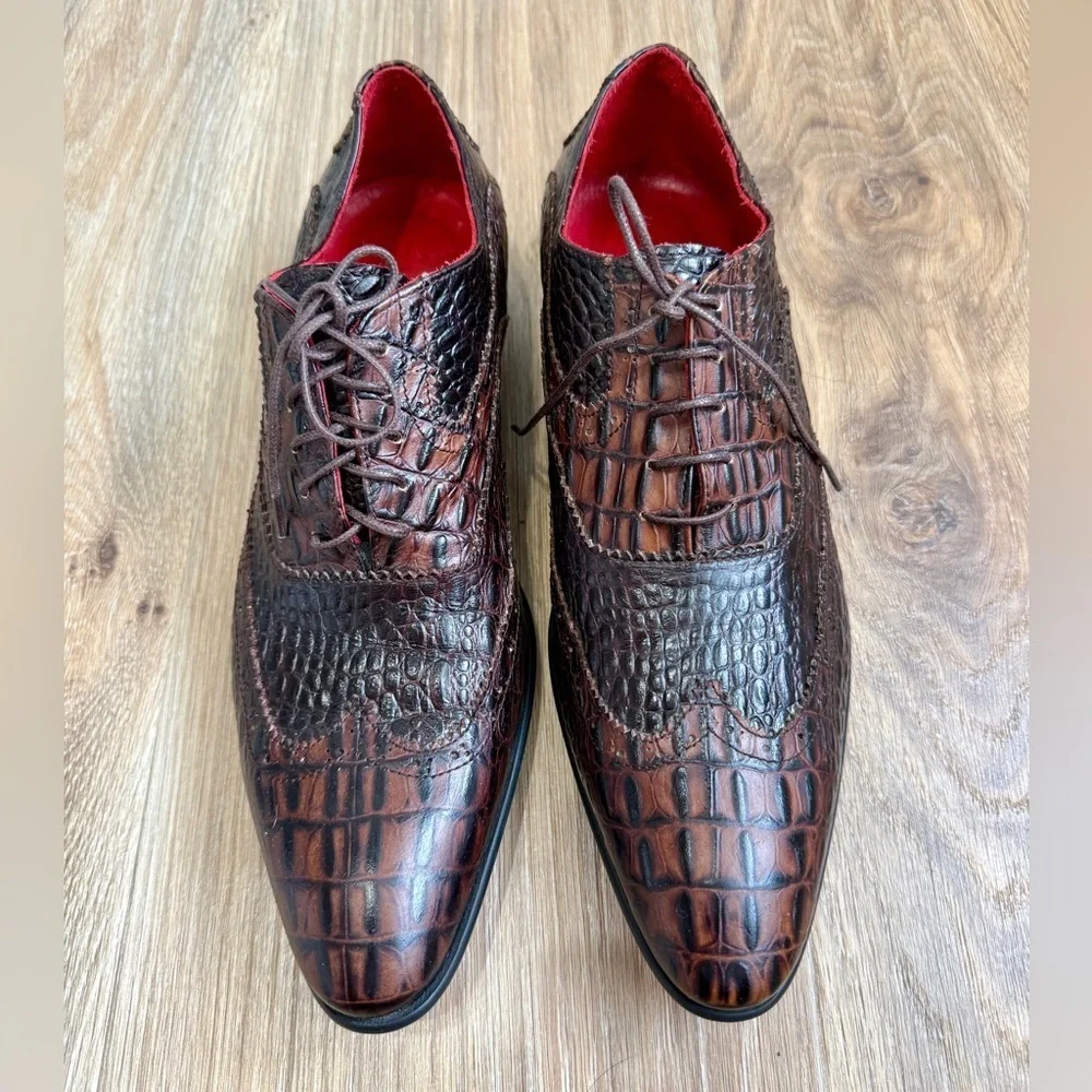 Fertini MEN'S SHOES ALLIGATOR PRINT / CALF-SKIN LEATHER OXFORDS Size 41/8 LNC